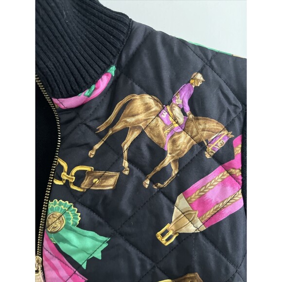 RALPH LAUREN Equestrian Black Full Zip Silk Cotton Cardigan Sweater Sz L - Picture 6 of 10